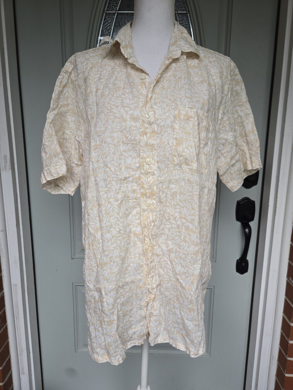 Club Room Luxury Linen Leaf Print Button Down